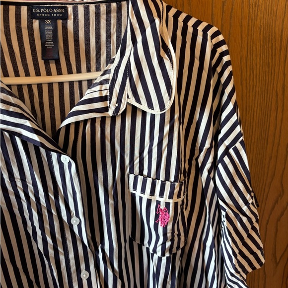 U.S. Polo Assn. Navy and White Striped Women’s Plus Pajama Sleep Lounge Set - Picture 2 of 11